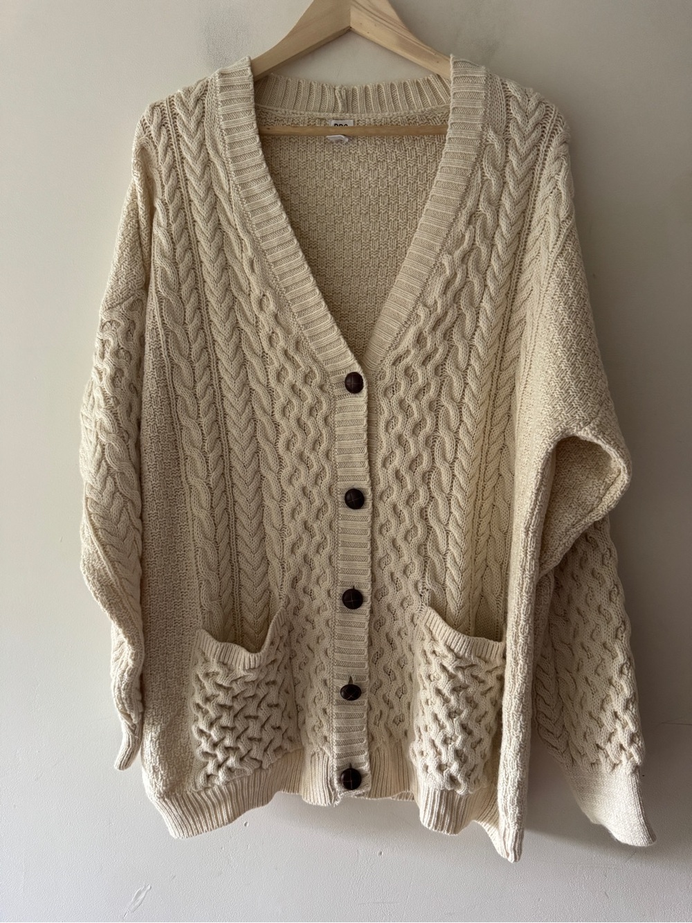 BDG Urban Outfitters Cream Aran Mix Stitch Button Down Cardigan Sweater